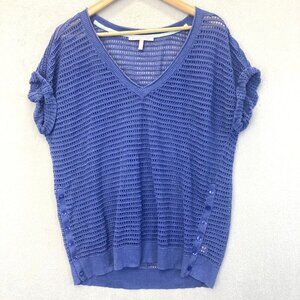 VICTORIA'S SECRET Flax Blend Short Sleeve Open Knit Sweater Size Small S Purple